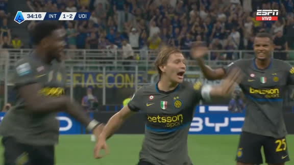 Se levantó, remató y empató: Barella marcó el 2 a 2 de Inter en el primer tiempo