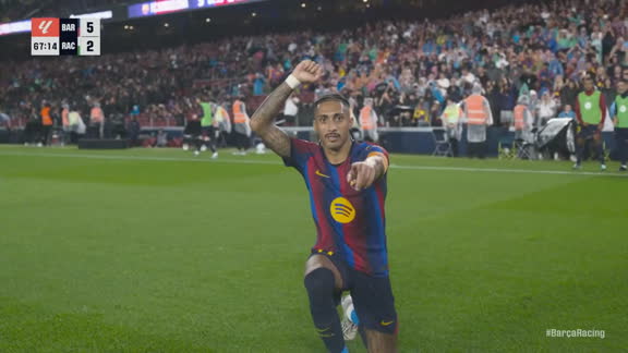 Desde el punto penal, Raphinha firmó su hat-trick y el 5-2 del Barça