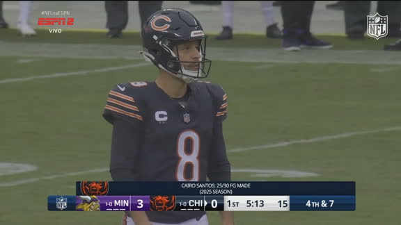 Cairo Santos anota field goal de 50 jardas e empata para os Bears contra os Vikings na NFL; veja a jogada do brasileiro