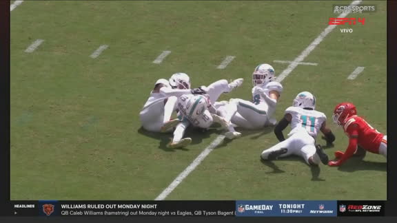 Mahomes interceptado! Rice não consegue concluir recepção e bola fica com Miami