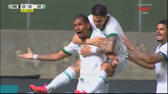 Gol do Juventude na Série B! Marcos Paulo MP recebe livre, invade a área do América-MG e bate no cantinho