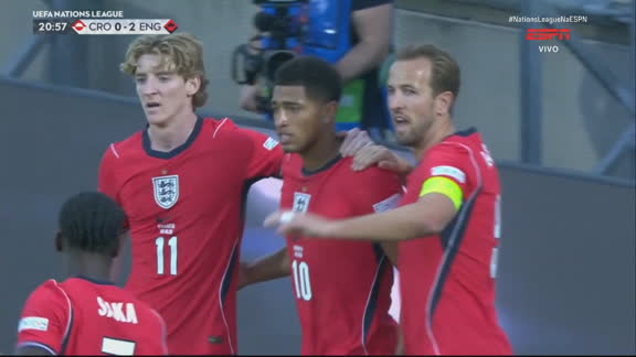 Gol da Inglaterra! Bellingham aparece na pequena área para desvia cruzamento de Gordon e ampliar