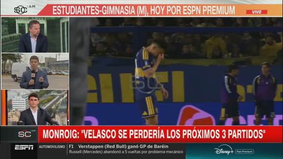 Monroig: "Velasco se perdería los próximos tres partidos"