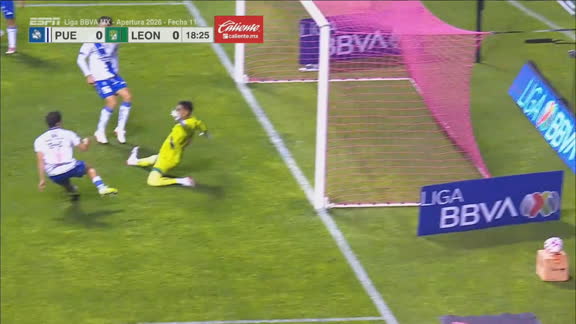León tiene la primera jugada real de peligro al 18'