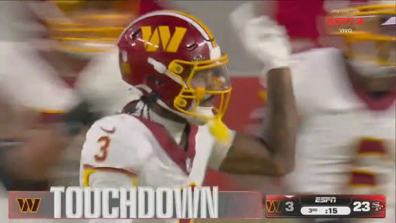 Touchdown, Commanders! Daniels encontra Diggs no canto da endzone, e Washington diminui o placar