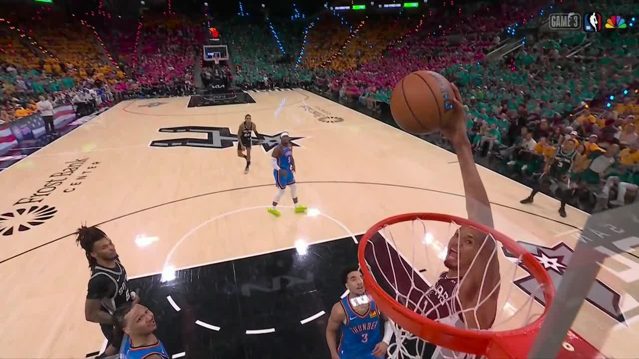 Victor Wembanyama elevates for alley-oop dunk