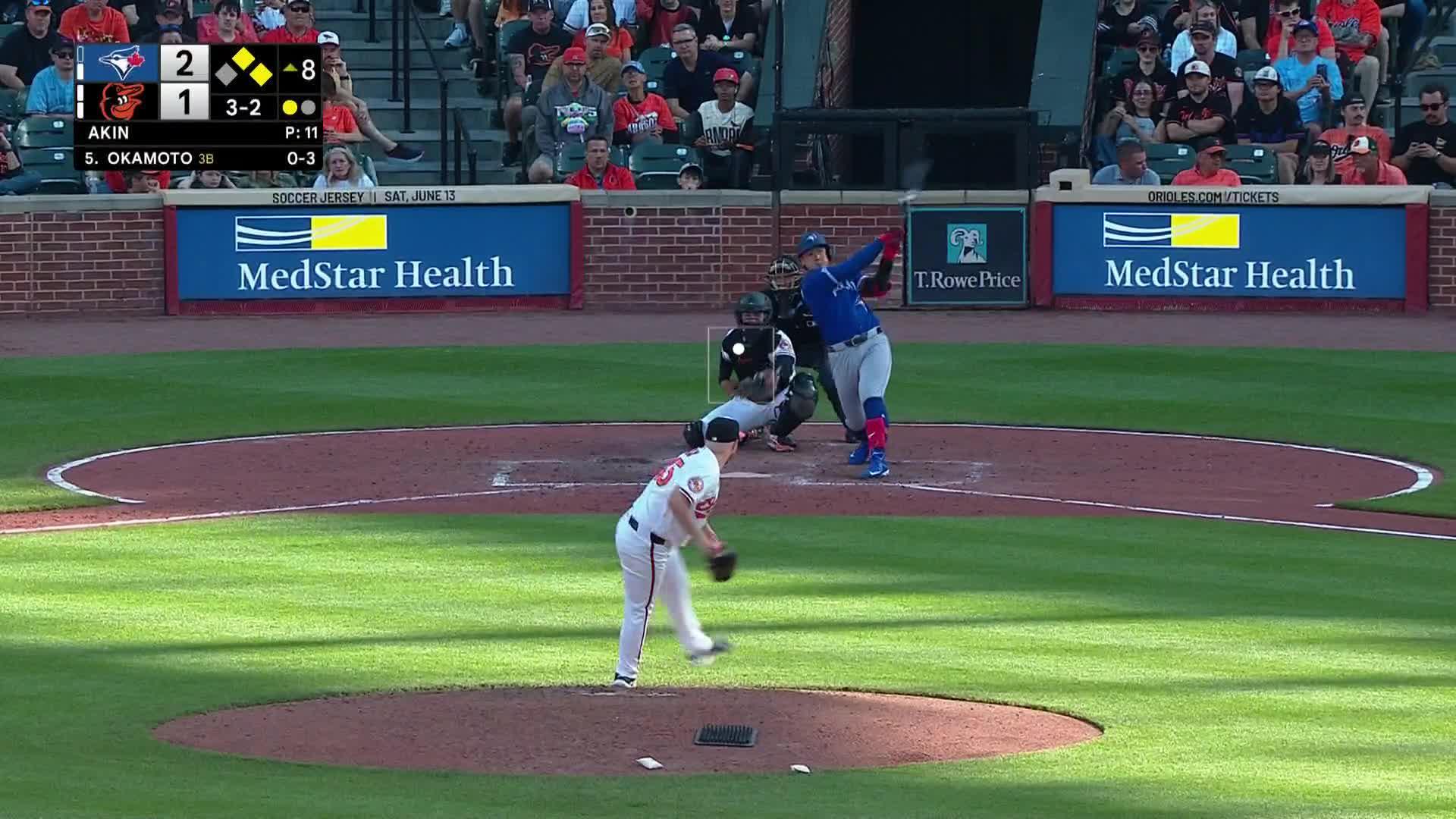 Kazuma Okamoto hits RBI double