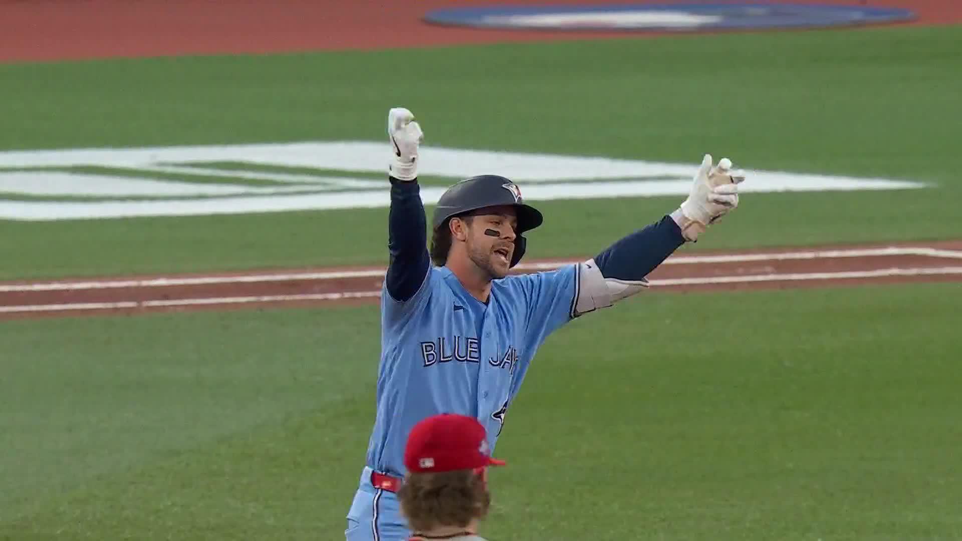 Ernie Clement smashes a home run