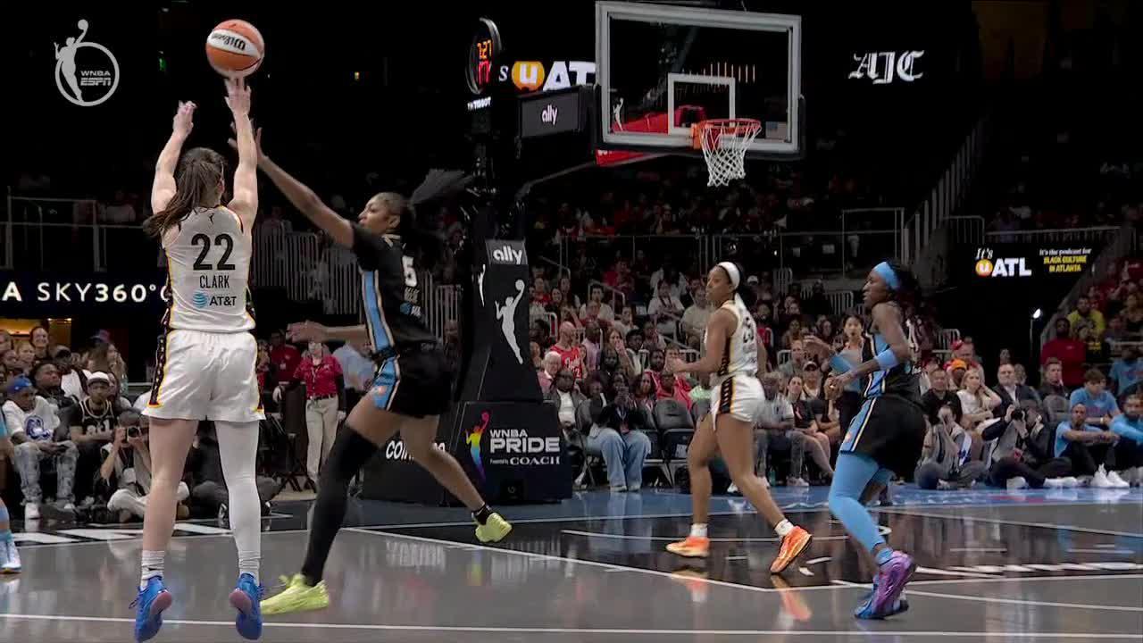 Caitlin Clark side-steps Angel Reese for 3-pointer