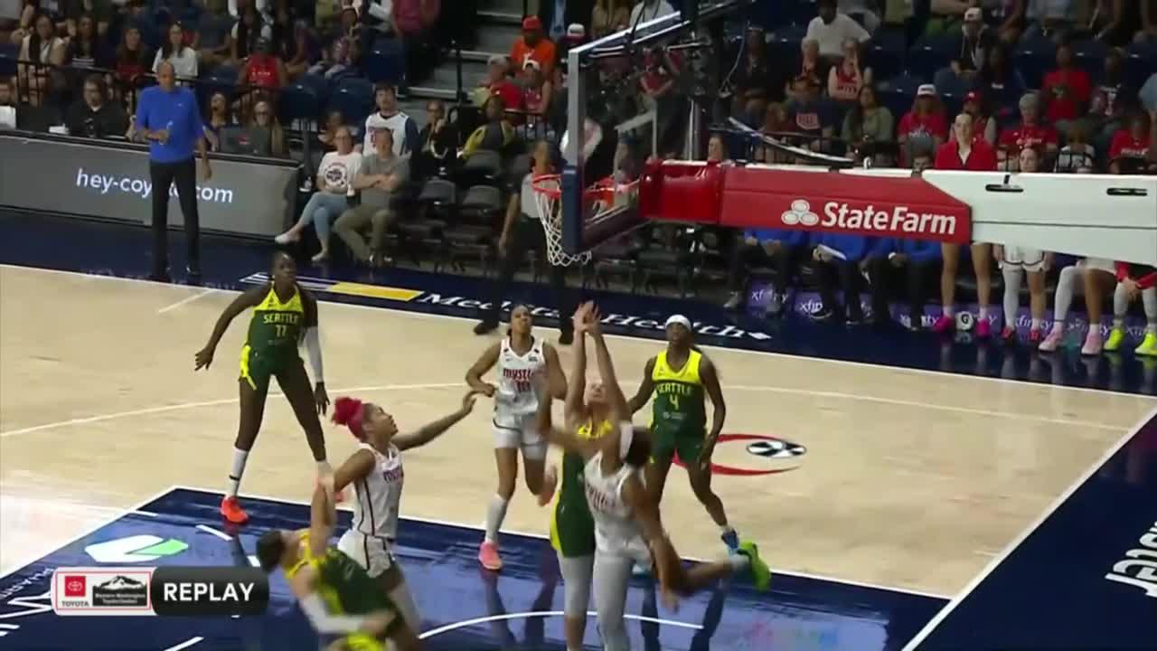 Kiki Iriafen gets the and-1 to fall
