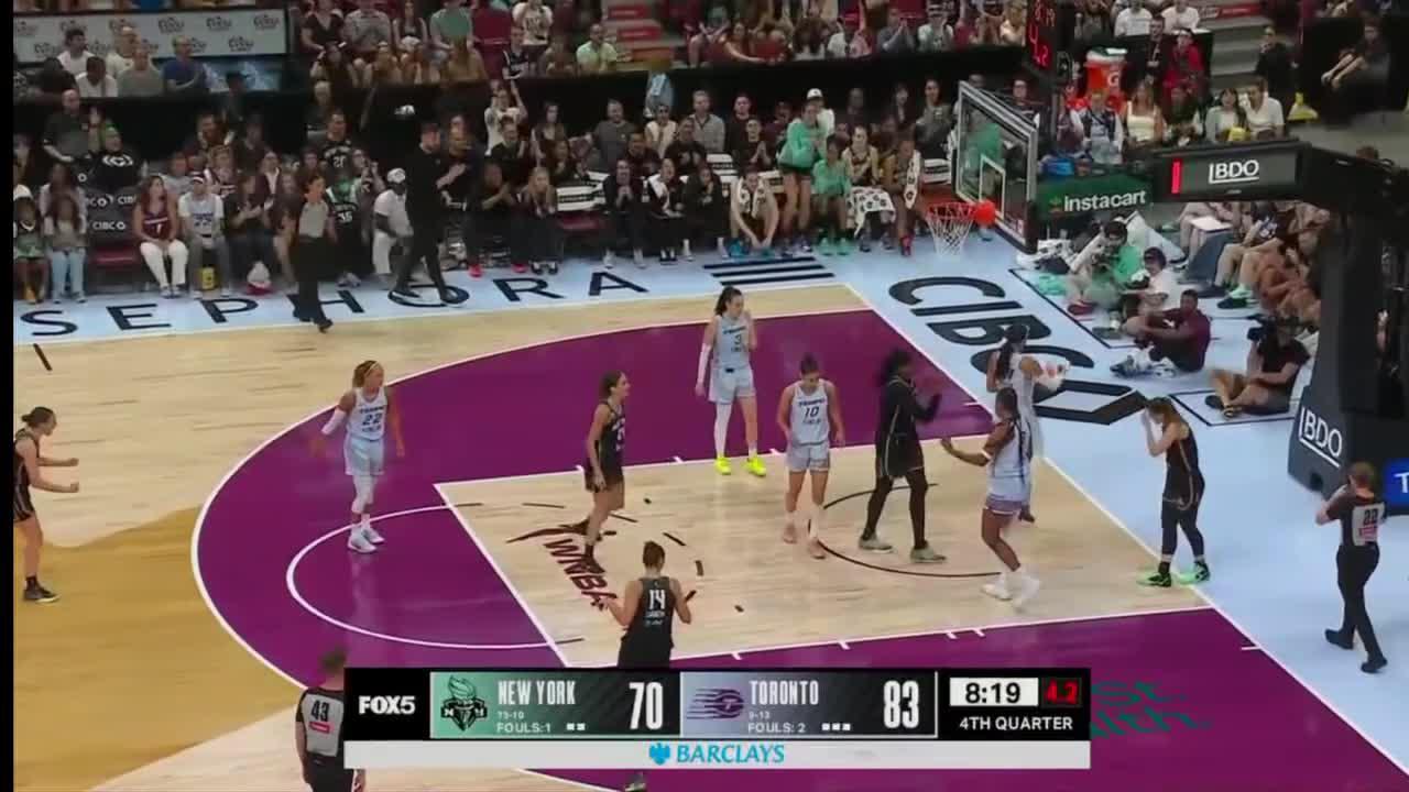 Sabrina Ionescu somehow gets the and-1 to fall