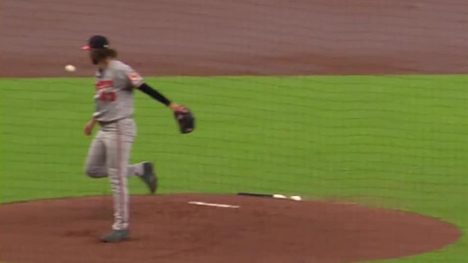 Brandon Young hacky-sacks the ball into his hand to make epic play