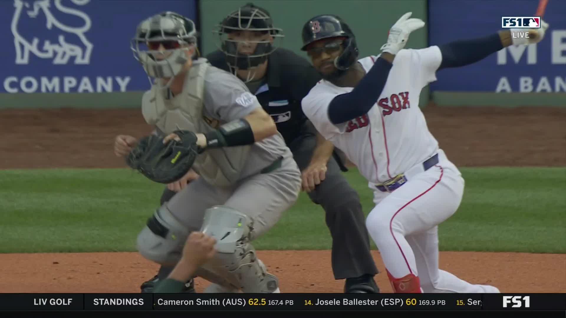 Andruw Monasterio hits an RBI single — Article image accompanying Red Sox bid for 2nd win streak of 10 or more games ends in 7-3 loss to Athletics on WagerUp Sports News. Andruw Monasterio hits an RBI single — Article image accompanying Red Sox bid for 2nd win streak of 10 or more games ends in 7-3 loss to Athletics on WagerUp Sports News.