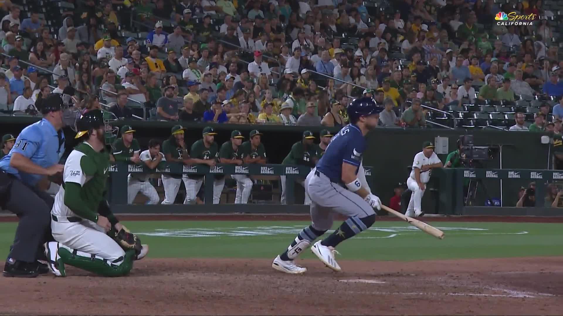 Taylor Walls hits an RBI single — Article image accompanying Caminero hits a three-run homer as Rays rally with an eight-run eighth and beat the Athletics 10-6 on WagerUp Sports News. Taylor Walls hits an RBI single — Article image accompanying Caminero hits a three-run homer as Rays rally with an eight-run eighth and beat the Athletics 10-6 on WagerUp Sports News.