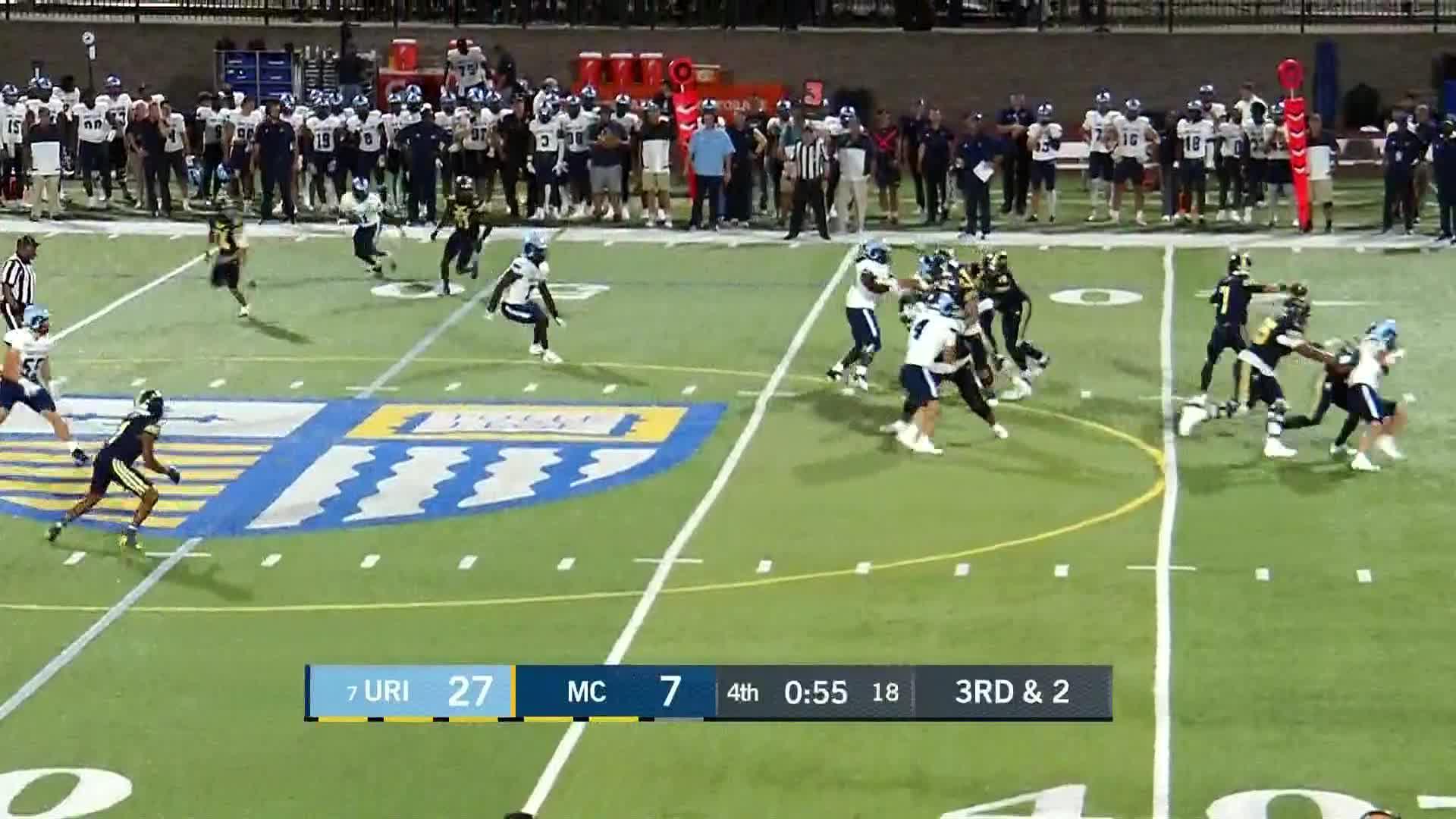 McClelland scores 2 touchdowns and Rhode Island beats Merrimack 34-7 in season opener