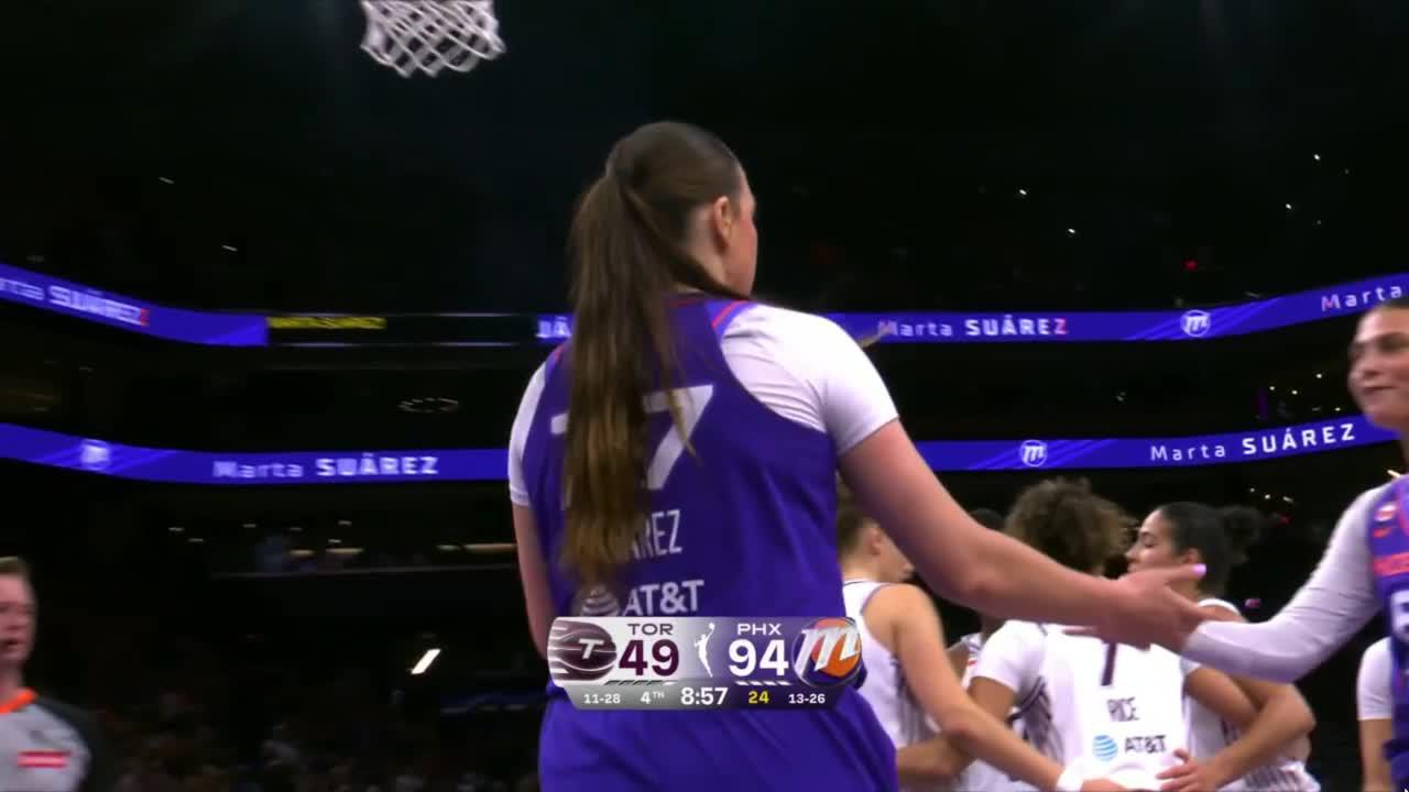 Marta Suarez gets the basket plus the foul