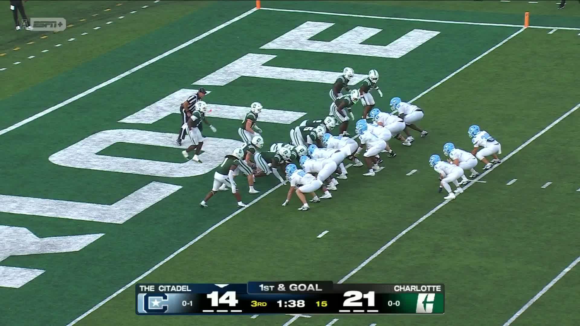Gavin Garcia rushes for 3 TDs to lead The Citadel past Charlotte 43-41 in 3OT