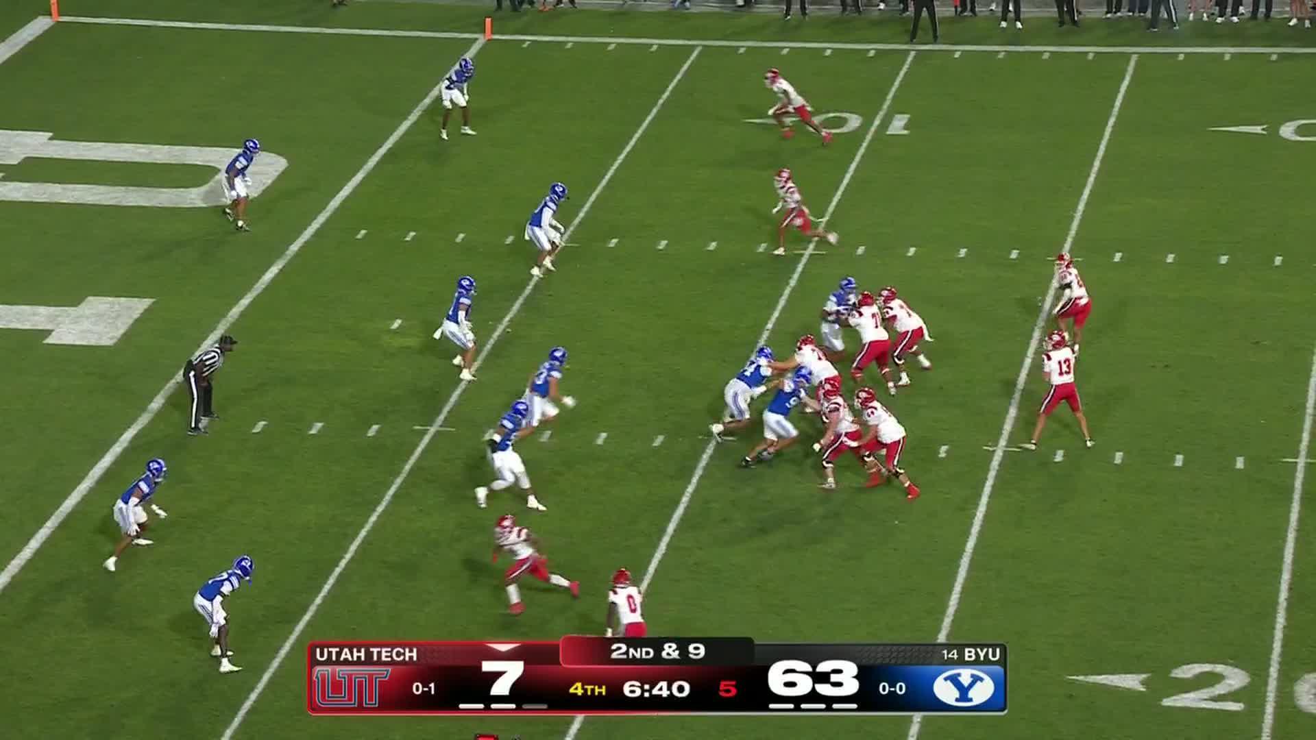 No. 14 BYU forces 4 turnovers in 63-7 rout of Utah Tech
