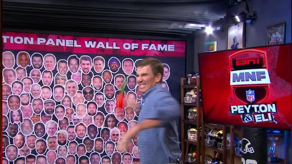 Eli tries his hand at replicating John Elway's Nerf football throw
