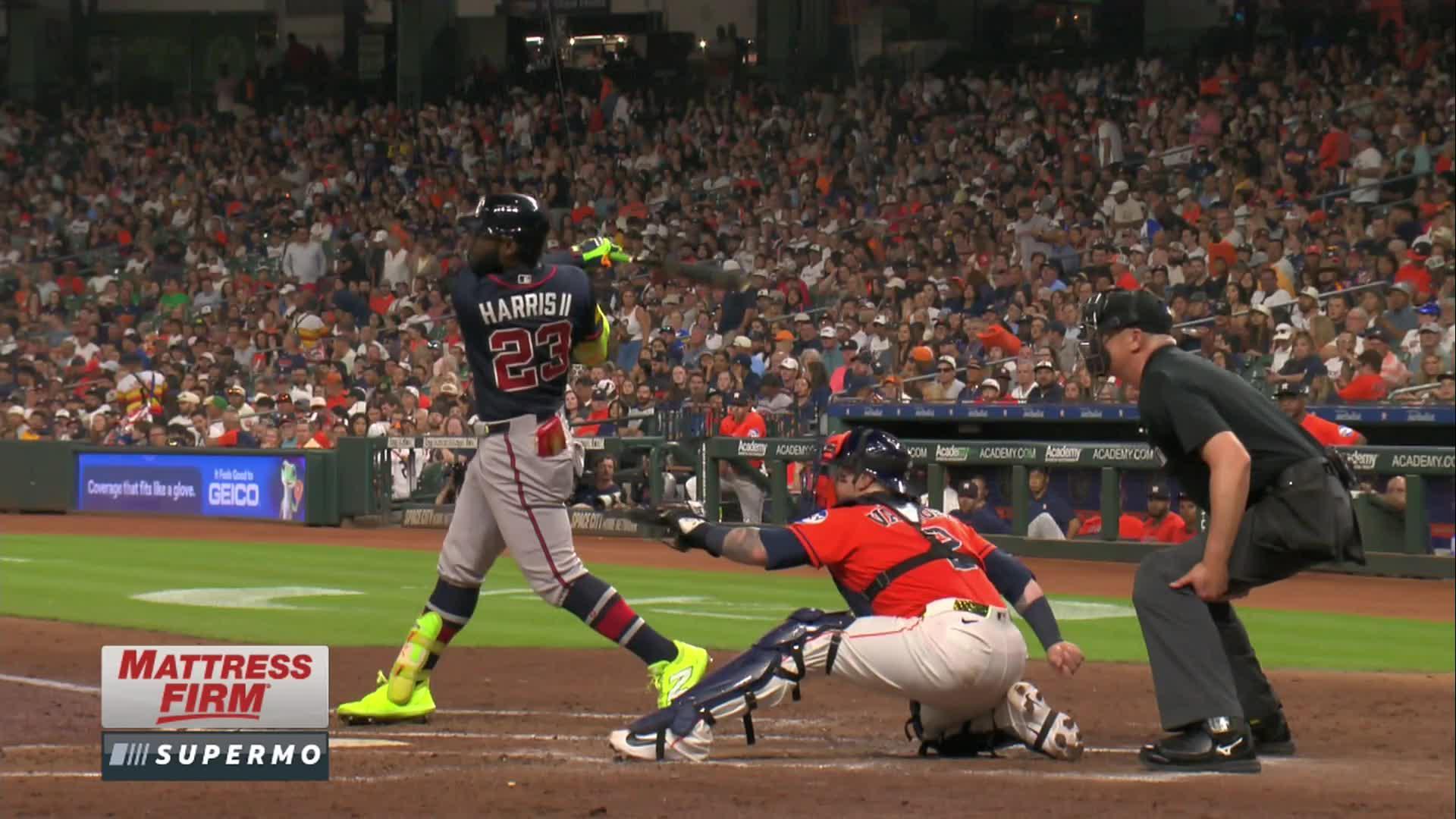 Michael Harris II smashes a home run — Article image accompanying Braves punch playoff ticket as Harris, Acuña and Olson launch 2-run homers in 6-2 win over Astros on WagerUp Sports News. Michael Harris II smashes a home run — Article image accompanying Braves punch playoff ticket as Harris, Acuña and Olson launch 2-run homers in 6-2 win over Astros on WagerUp Sports News.