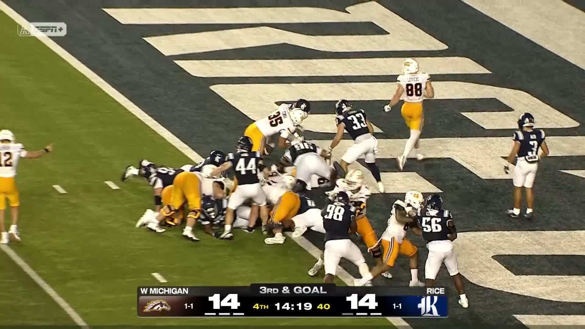 Buckley, Lowry, and Mataele each score TDs for Western Michigan in 28-21 win over Rice