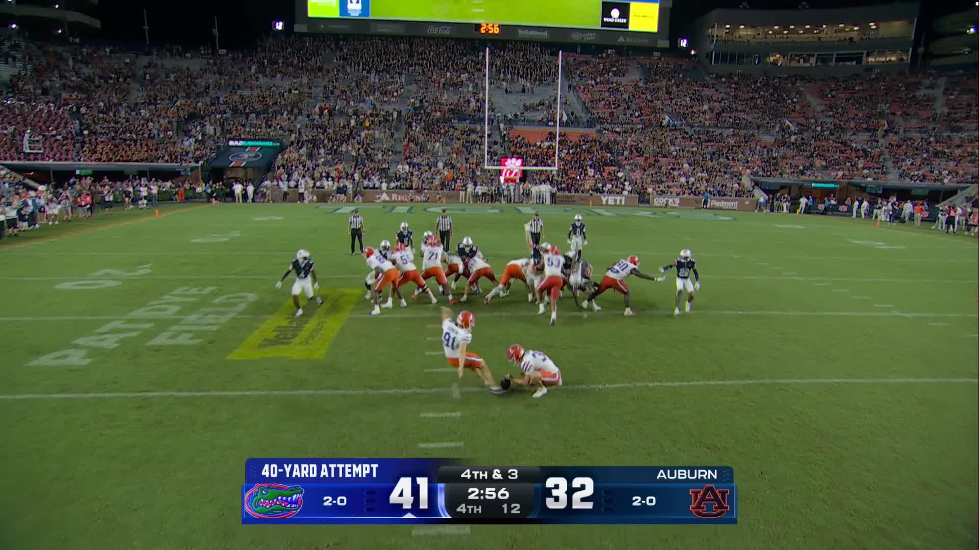 Jadan Baugh runs for 162 yards and 3 TDs, and Florida beats Auburn 44-39 on the Plains