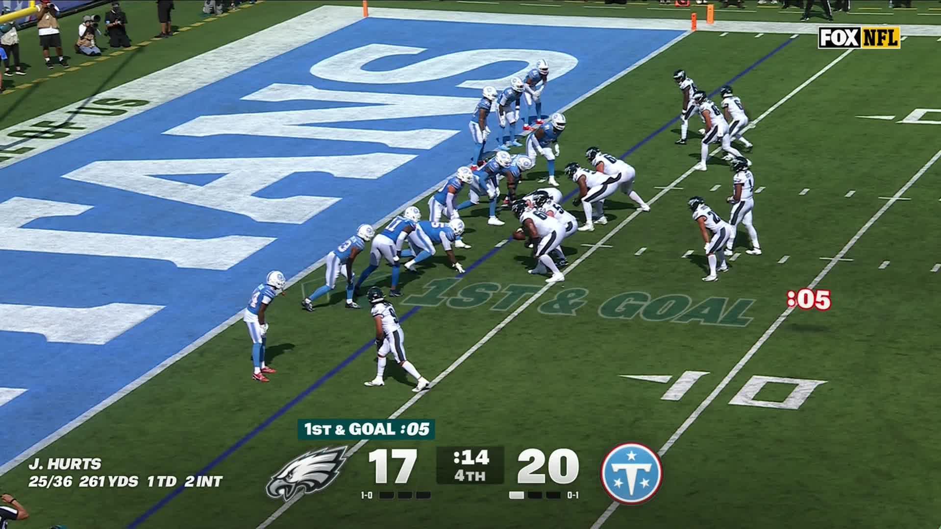Jalen Hurts hits Darius Cooper for TD with 9 seconds left to lift the Eagles past the Titans 24-20