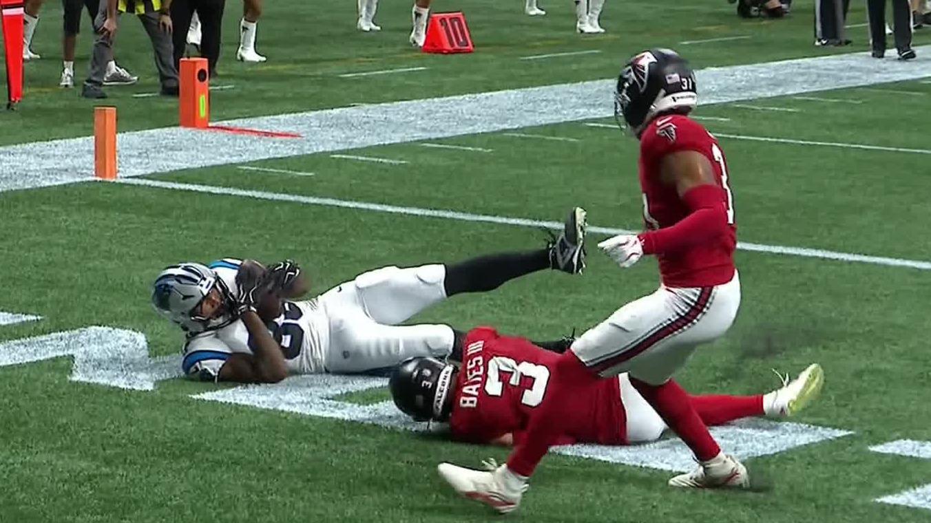 Young throws 3 TD passes, including 2 to Waller, as Panthers dominate short-handed Falcons 34-3