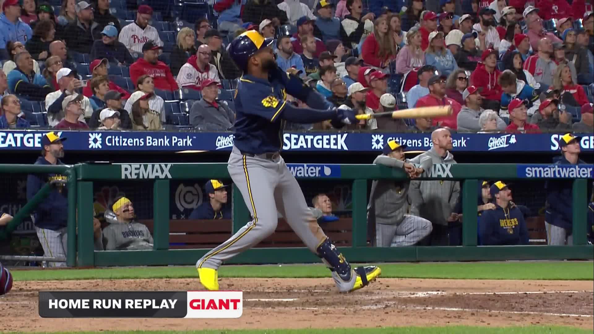 Jackson Chourio crushes a home run — Article image accompanying Brewers reach 100 wins for first time, slow Phillies' playoff push with 5-1 victory on WagerUp Sports News.