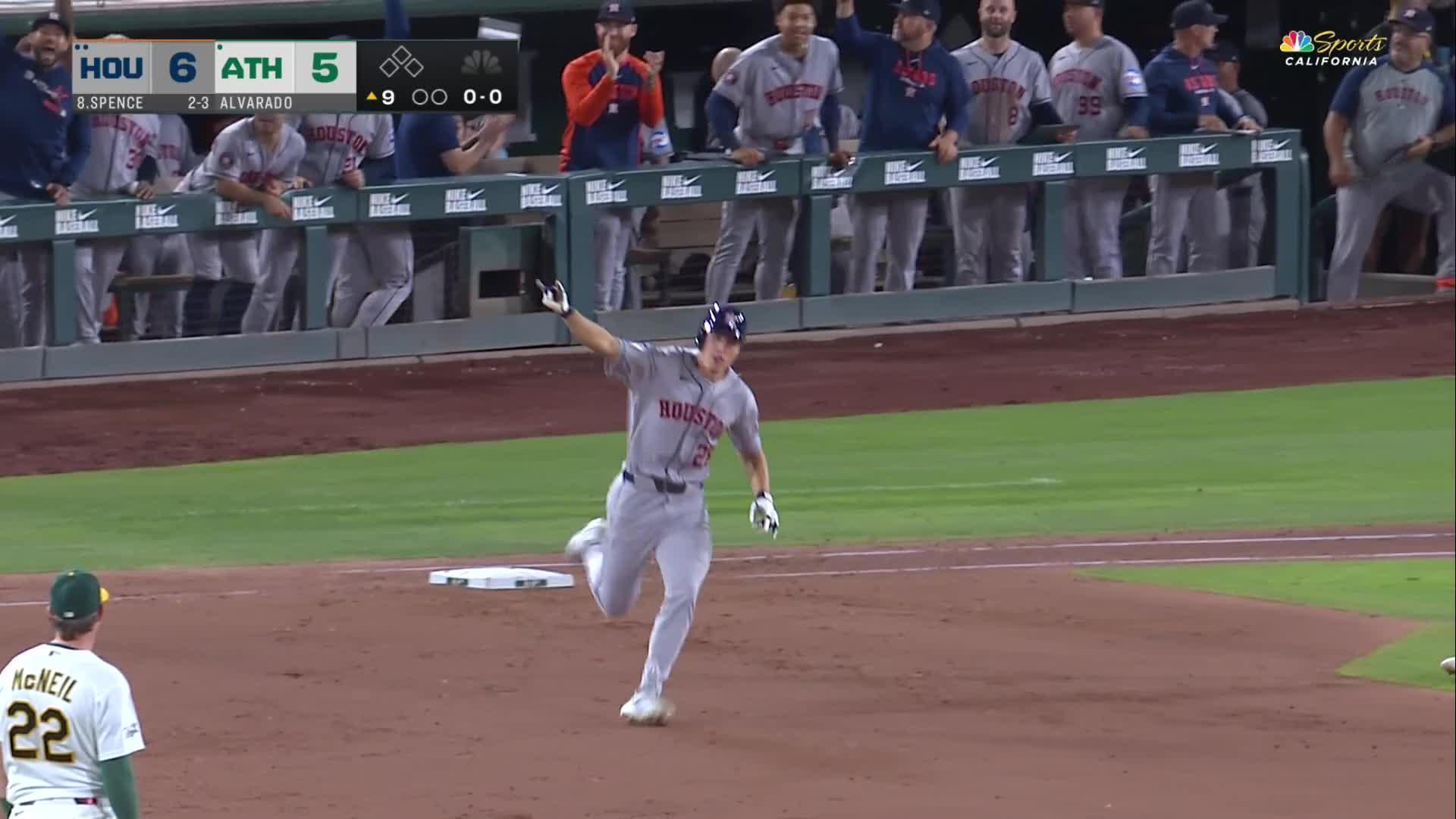 Lucas Spence hits his first 3 career homers in same game for Astros — Article image accompanying Spence hits first 3 homers of career, helps Astros survive Athletics 7-5 to keep playoff hopes alive on WagerUp Sports News. Lucas Spence hits his first 3 career homers in same game for Astros — Article image accompanying Spence hits first 3 homers of career, helps Astros survive Athletics 7-5 to keep playoff hopes alive on WagerUp Sports News.