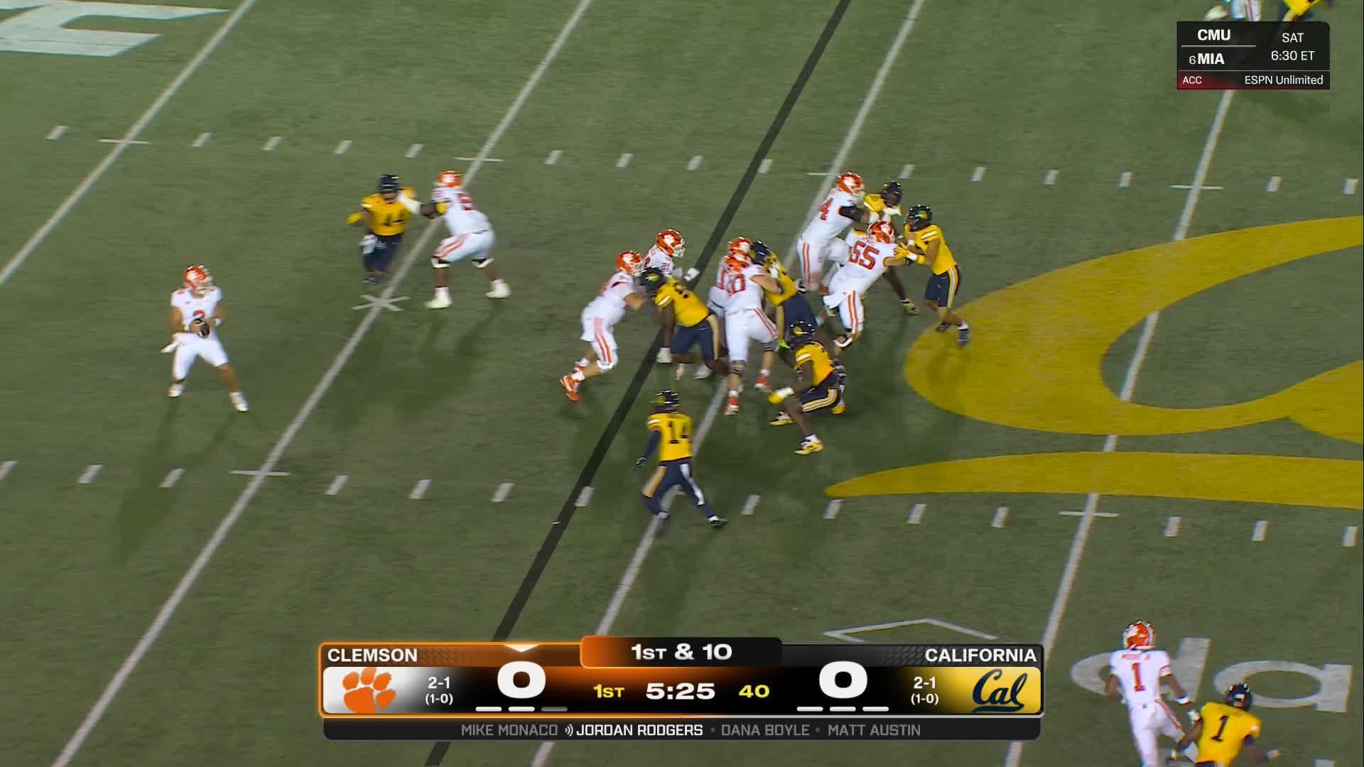 Bryant Wesco's punt return TD leads Clemson to a 24-10 win over Cal