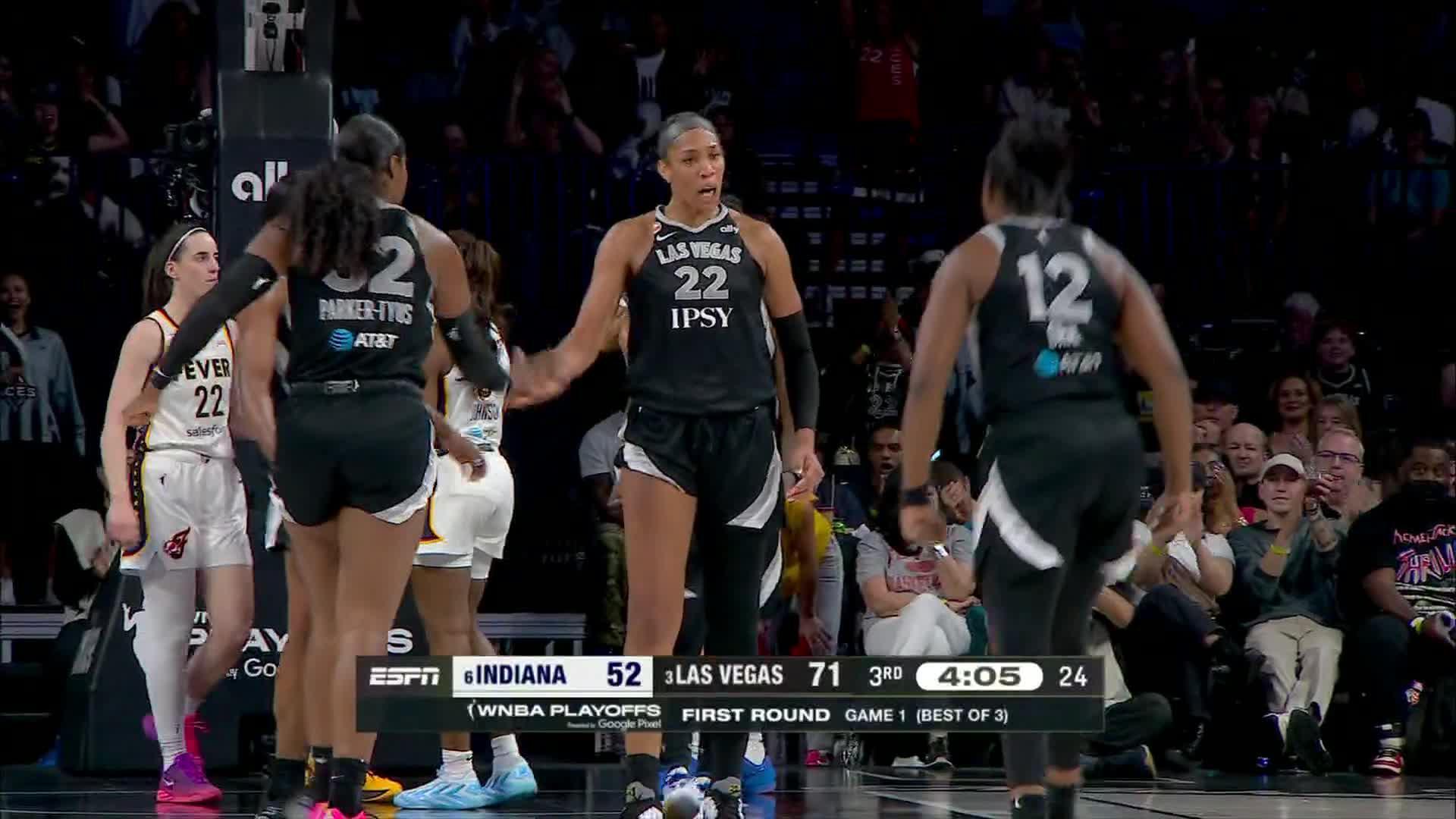 A'ja Wilson scores 38 as the Aces steamroll the Fever 102-85 in Game 1
