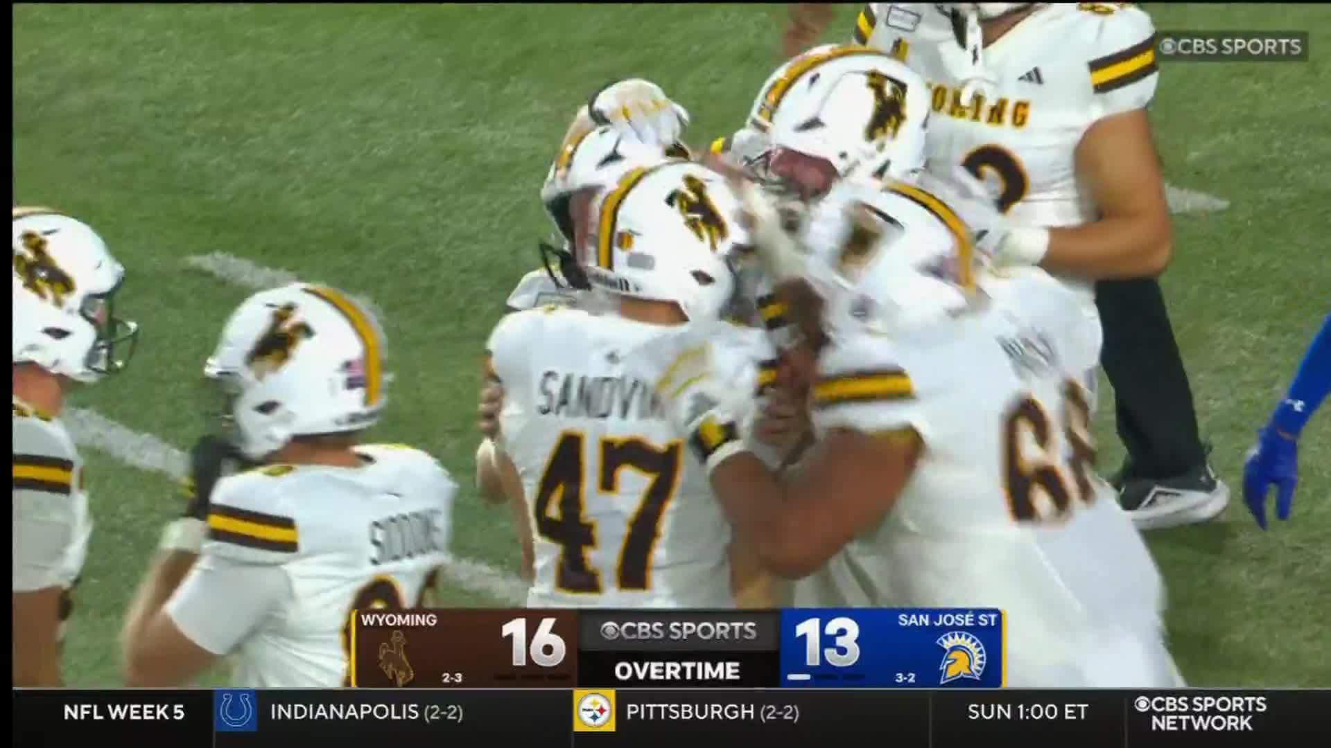Erik Sandvik makes FG in OT as Wyoming beats San Jose State 16-13 to snap 8-game road losing streak