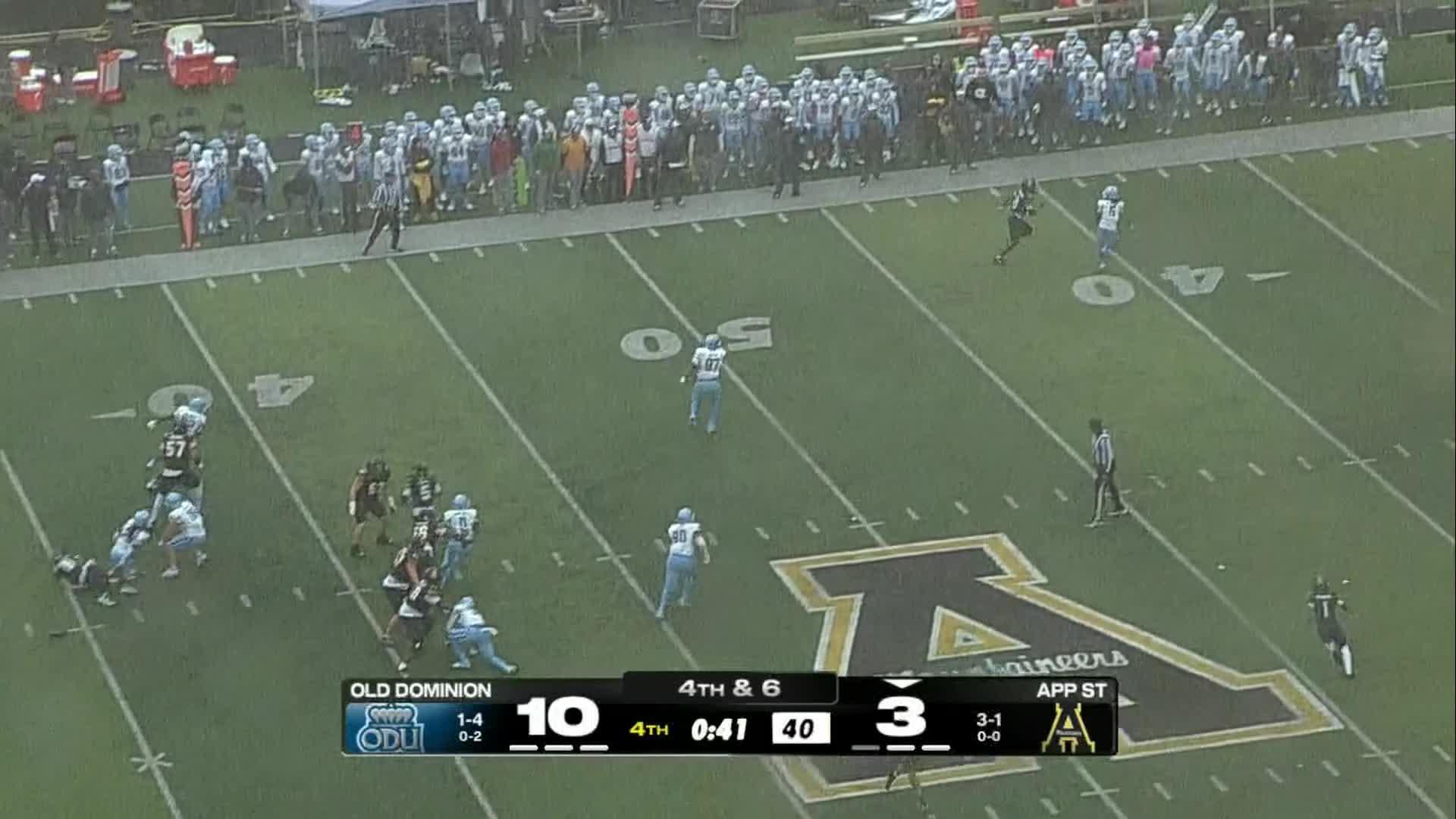 Brandon Crutchfield picks off Appalachian State Mountaineers — Article image accompanying Devin Roche, Maurki James help Old Dominion upset Appalachian State 10-3 on WagerUp Sports News. Brandon Crutchfield picks off Appalachian State Mountaineers — Article image accompanying Devin Roche, Maurki James help Old Dominion upset Appalachian State 10-3 on WagerUp Sports News.