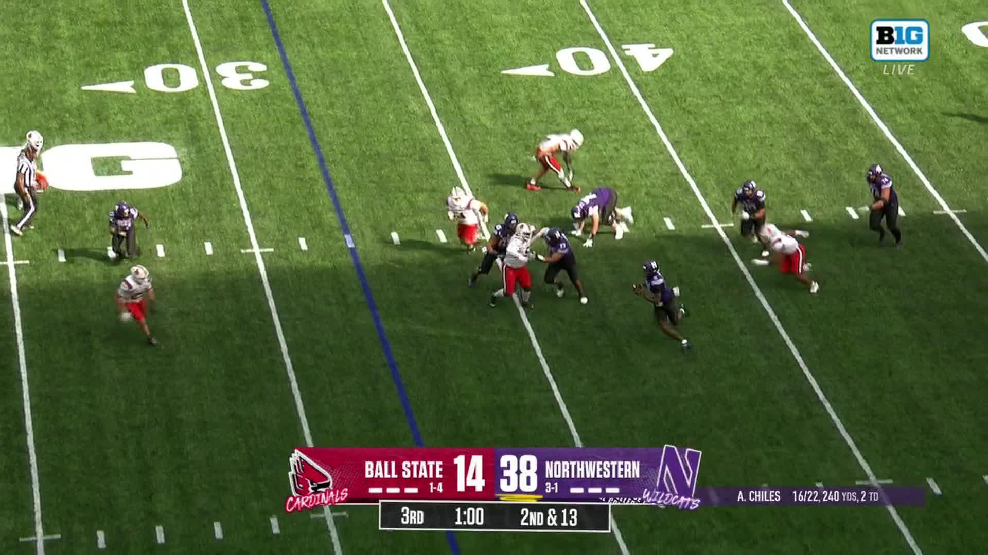 Aidan Chiles throws for 3 TDs, runs in another: Northwestern rips Ball State 45-14