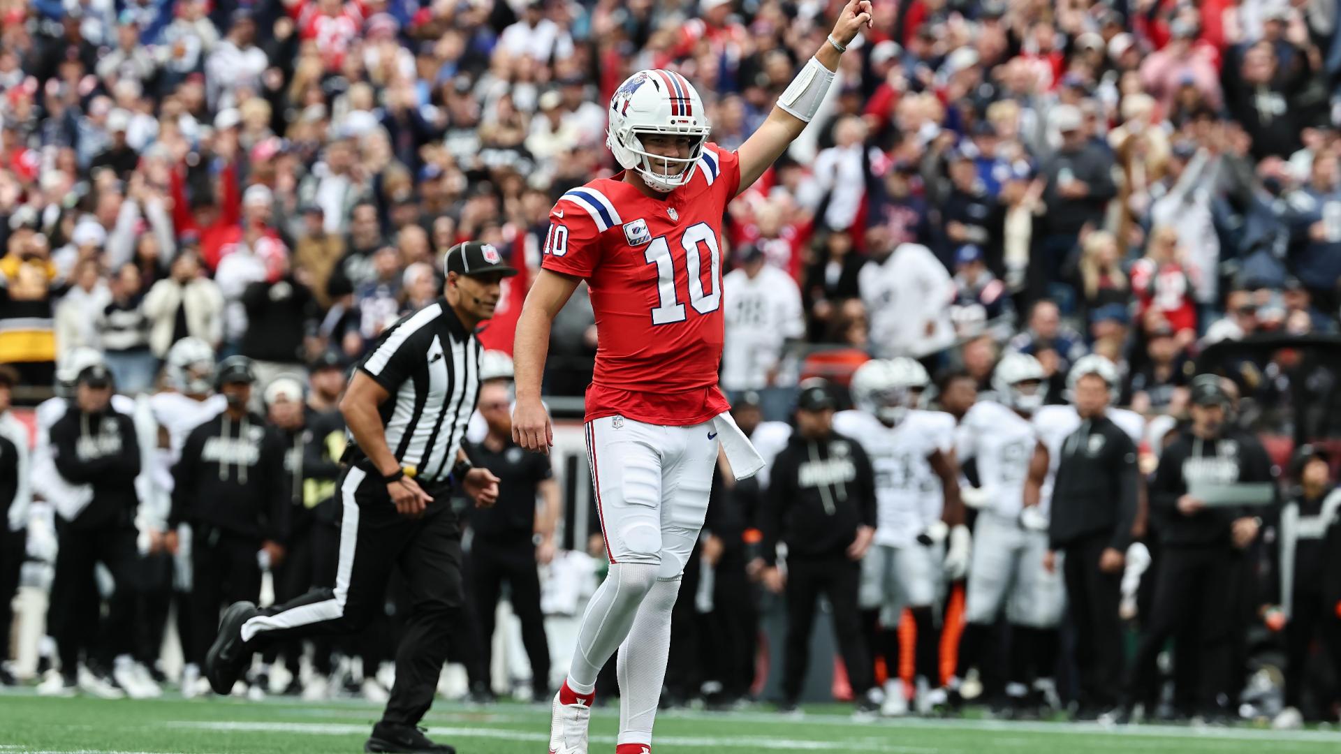 Drake Maye accounts for 5 TDs as Patriots roll past Raiders 45-17