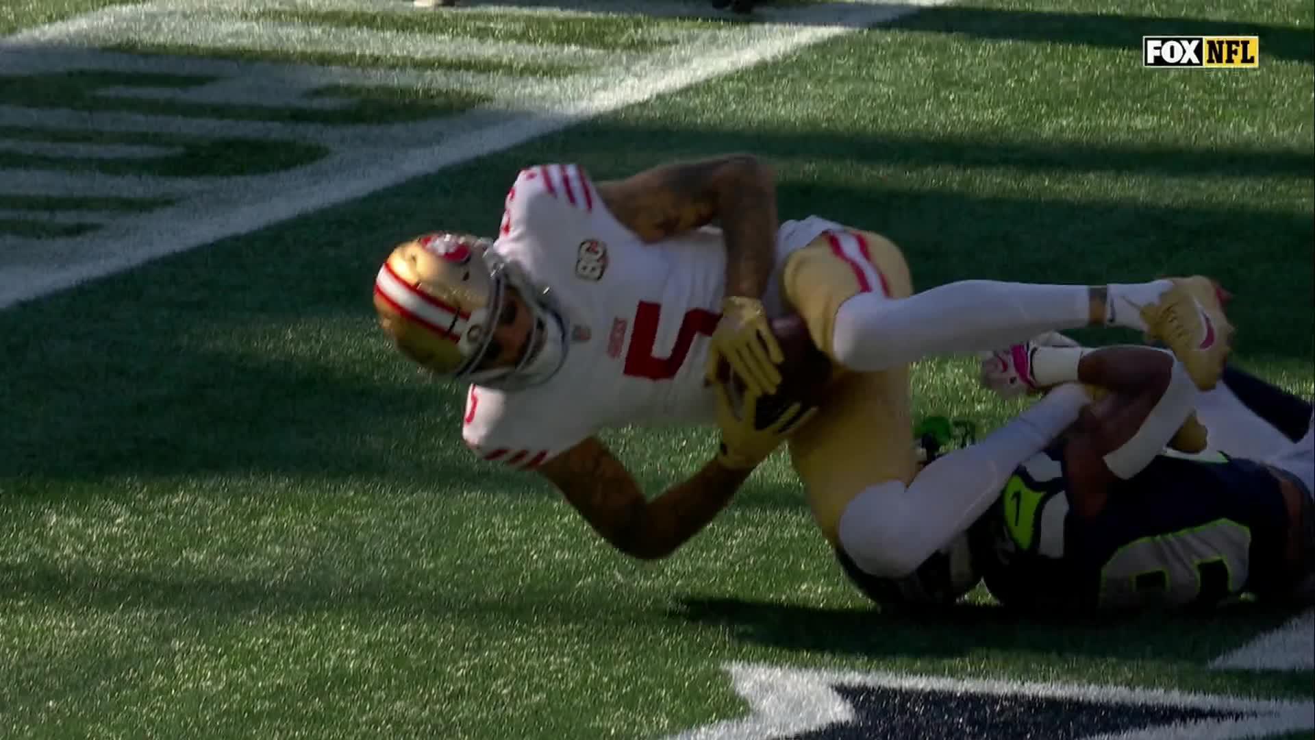 Live on FOX: Mike Evans puts 49ers on the board with TD — Article image accompanying Brock Purdy leads 2 late scoring drives to deliver a 32-29 win for the 49ers over the Seahawks on WagerUp Sports News.
