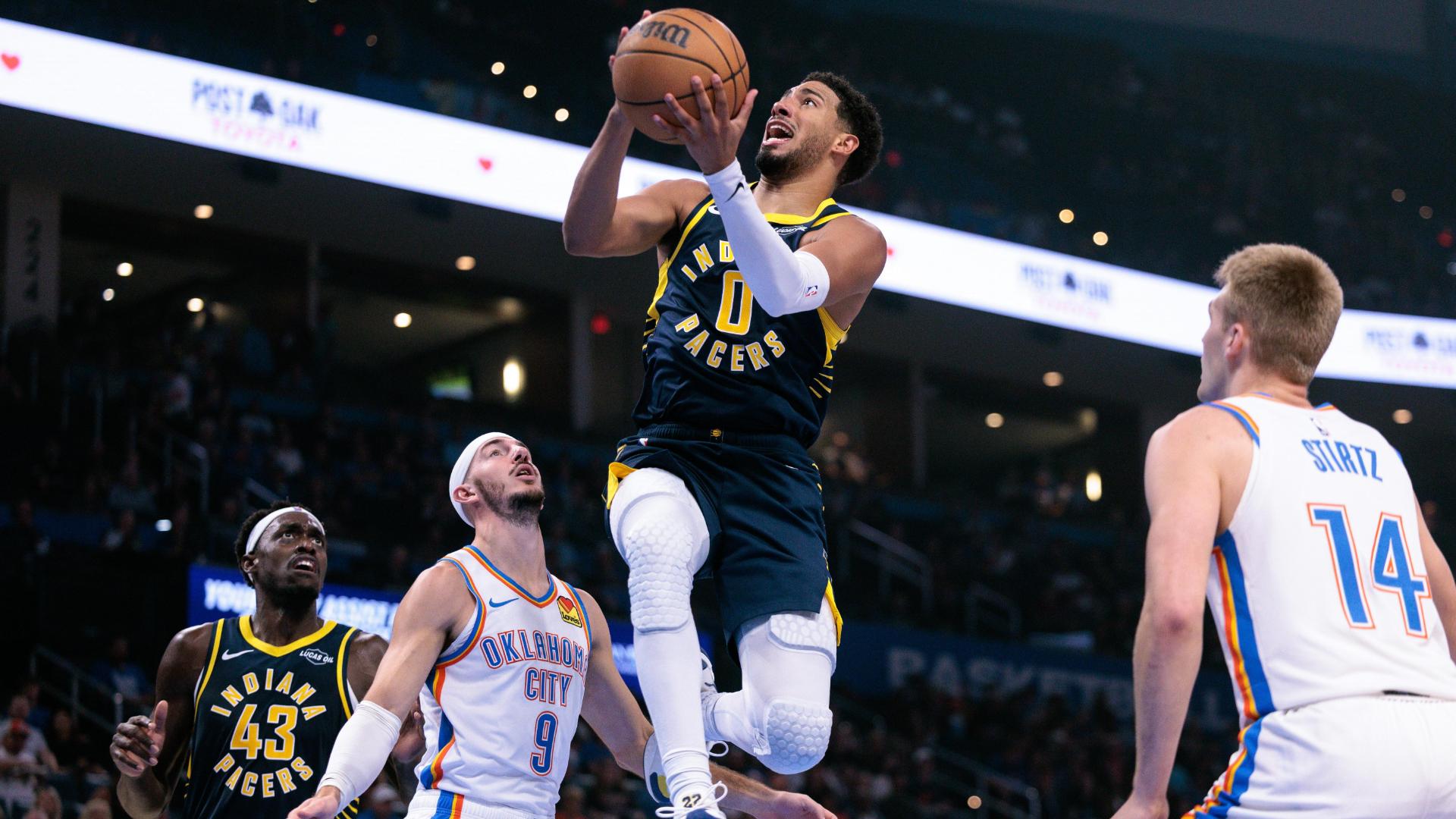 Haliburton drops 24 first-half points in first game in OKC since Achilles tear