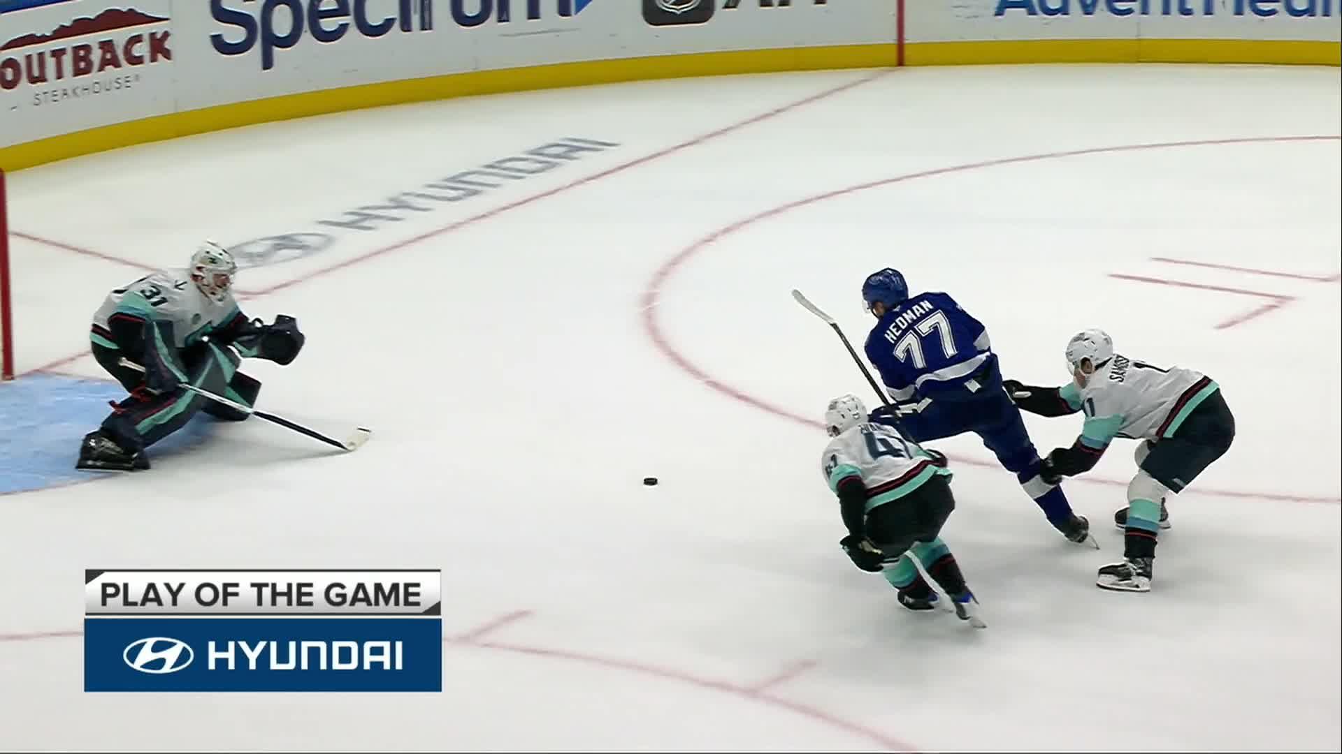 Seattle Kraken vs. Tampa Bay Lightning: Game Highlights — Article image accompanying Victor Hedman's goal 2:07 into overtime lifts Lightning past Kraken 4-3 on WagerUp Sports News.