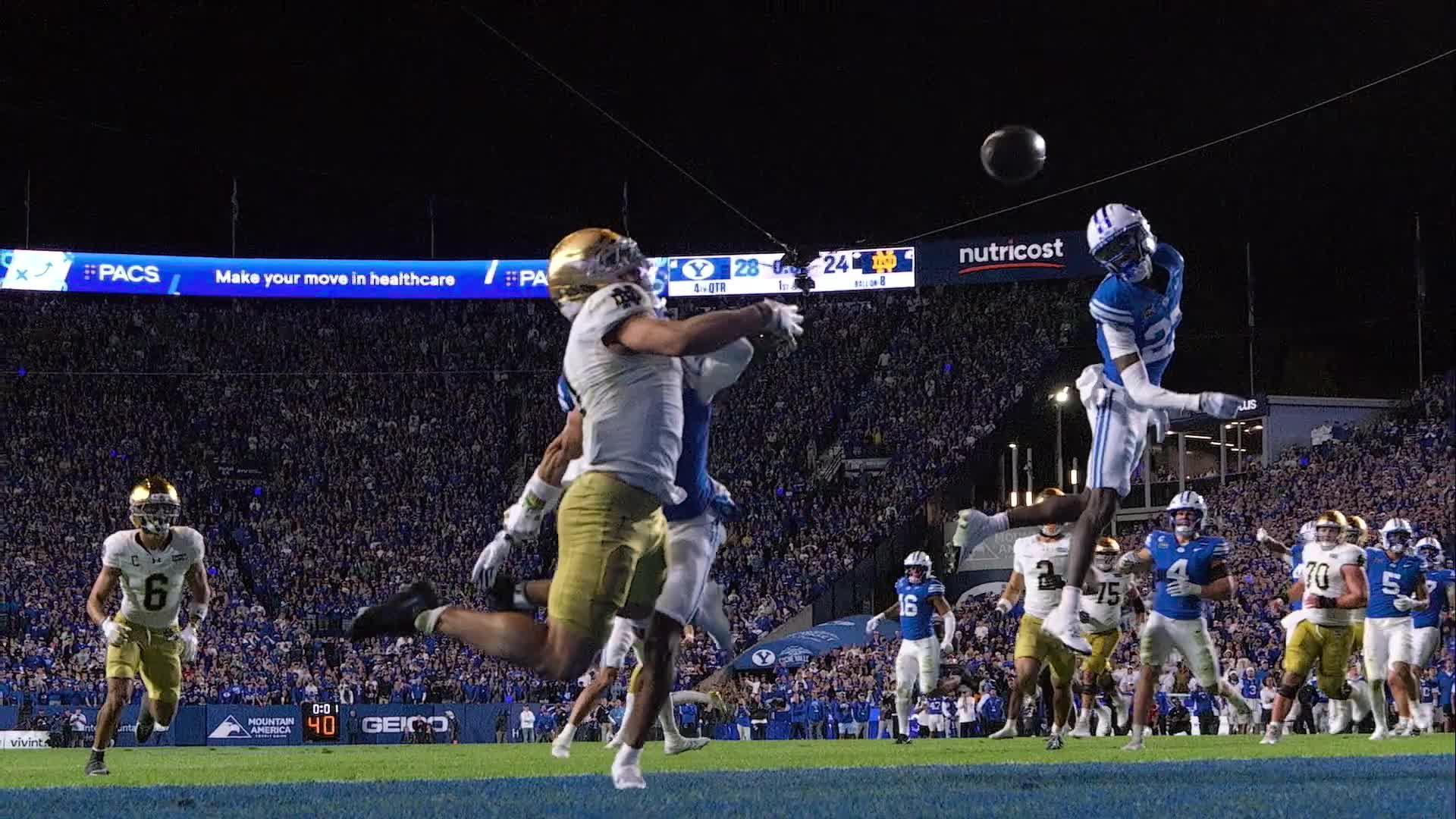 Bachmeier leads winning drive, No. 8 BYU outlasts No. 2 Notre Dame 28-24