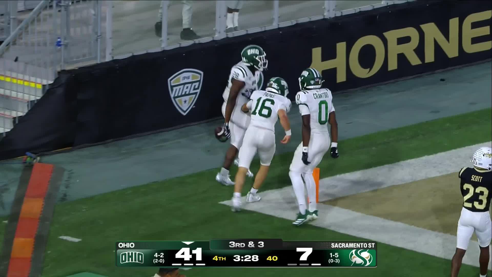 Duncan Brune has 2 rushing touchdowns, Ohio beats Sacramento State 48-7