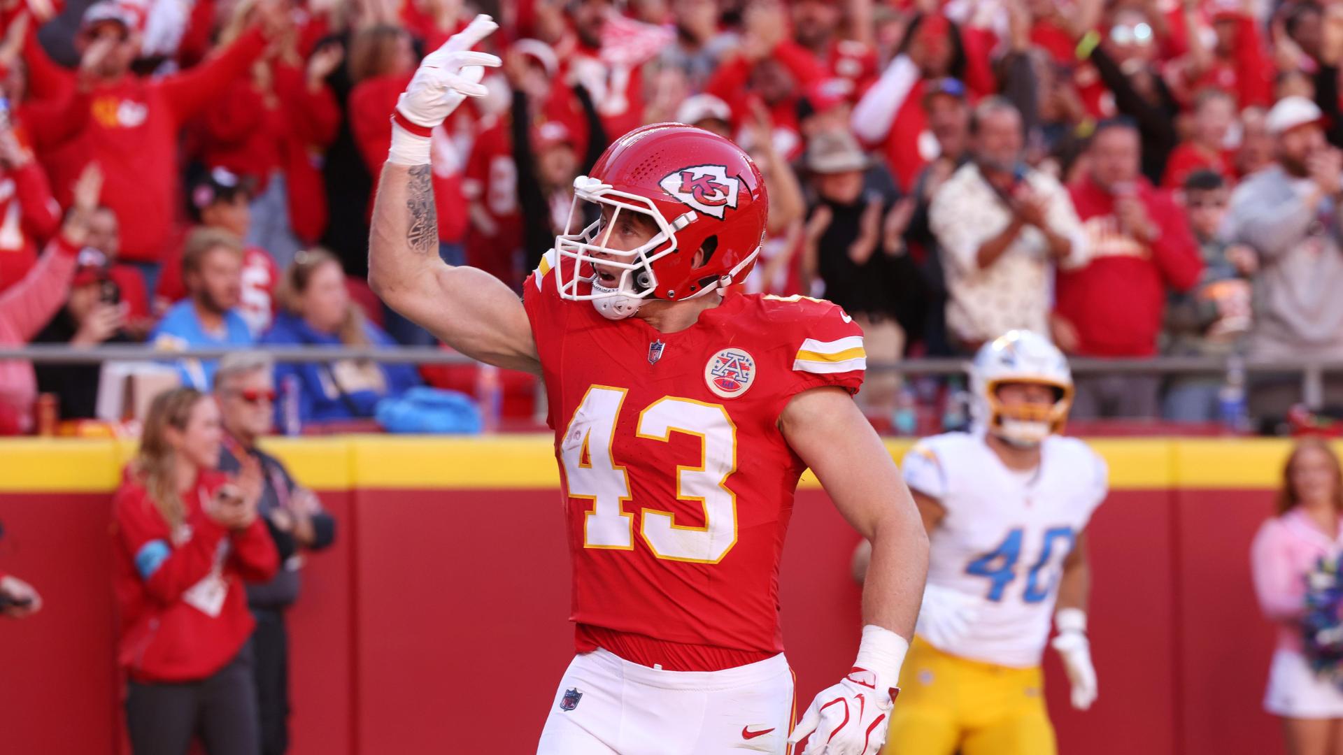 Justin Herbert gets picked off by Jack Cochrane — Article image accompanying Chiefs move to 5-0 as Kenneth Walker runs for two TDs in a 22-6 win over Chargers on WagerUp Sports News.