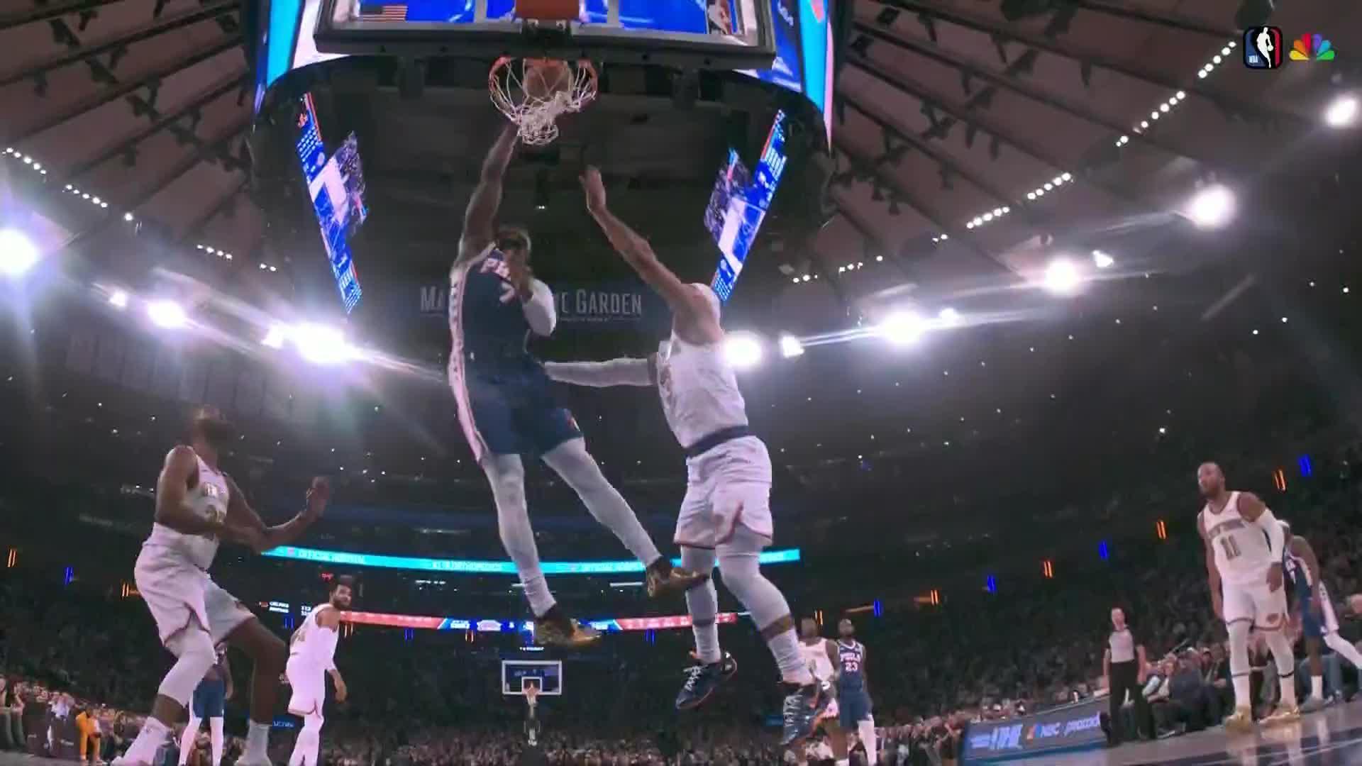 76ers win opening game with LeBron James and Jaylen Brown, beating NBA champion Knicks 106-100