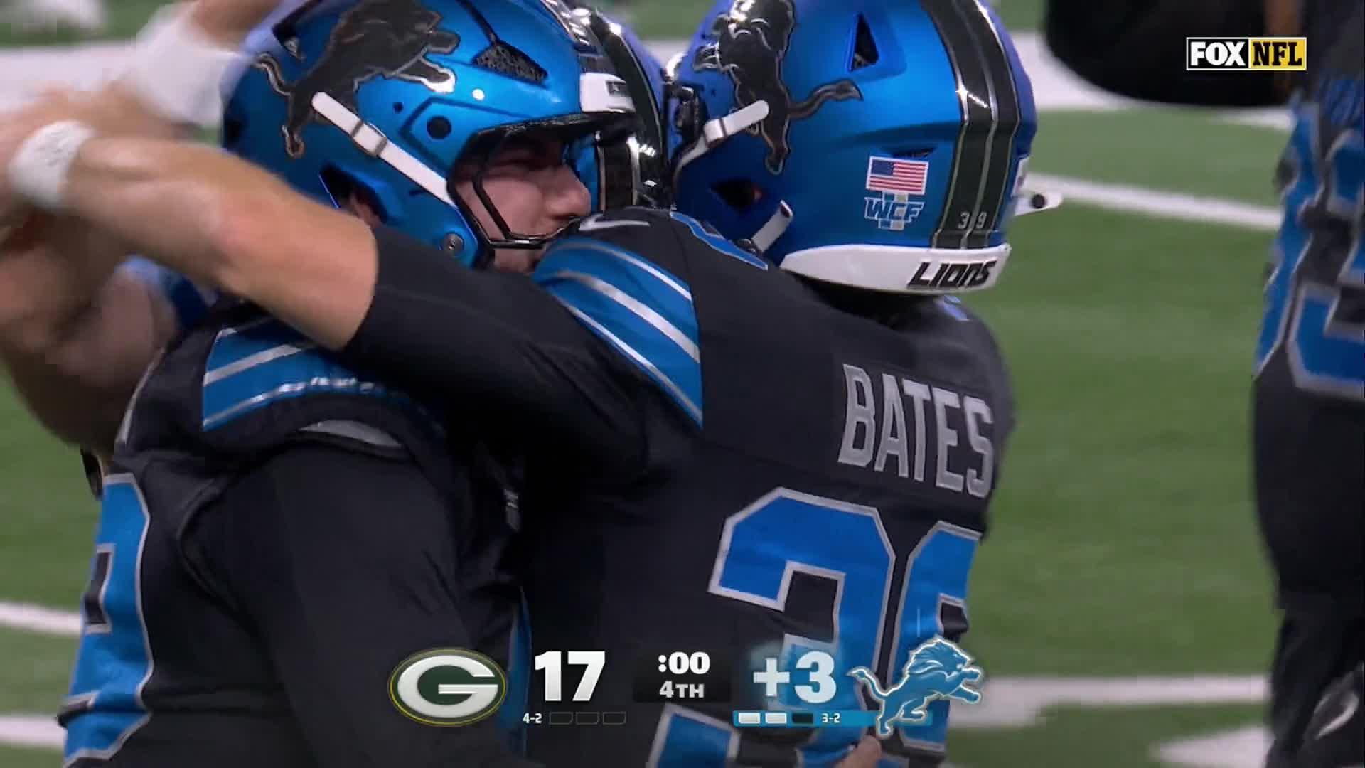 Jake Bates kicks 22-yard FG as time expires to give Lions 20-17 win over Packers