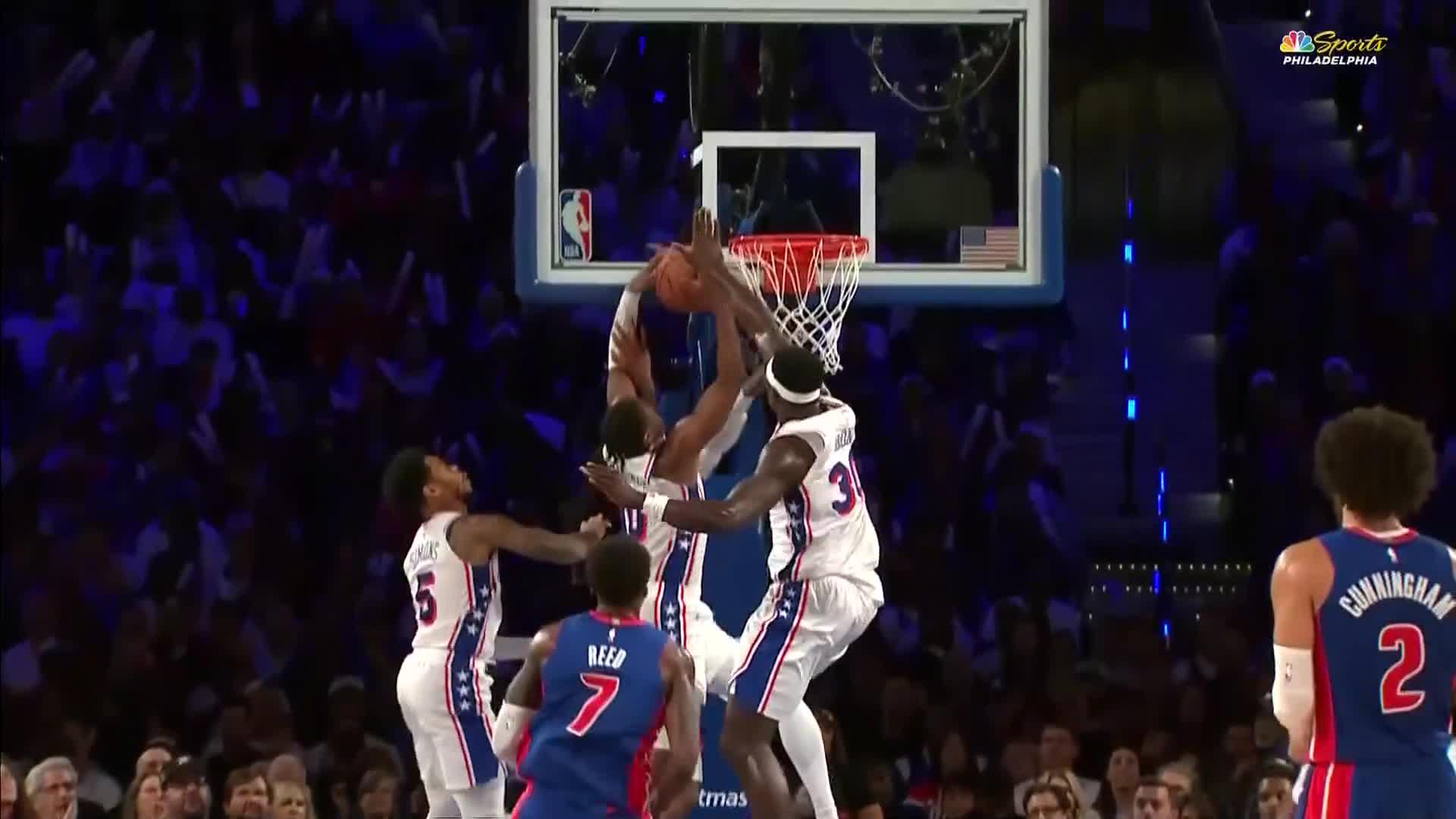 Cunningham scores 26, Collins has double-double in Detroit's 106-93 win over LeBron, 76ers
