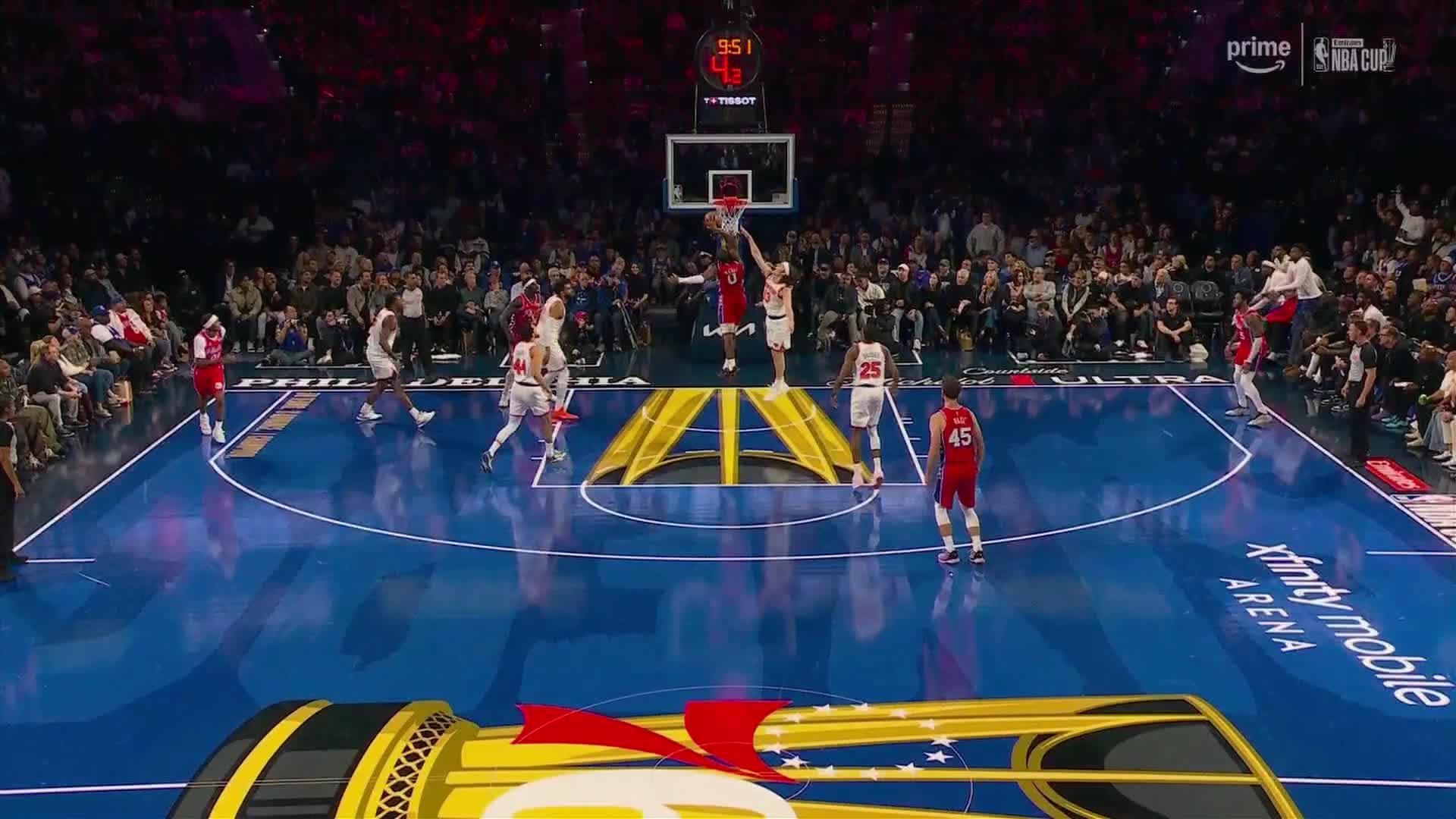 Tyrese Maxey takes flight on massive one-handed jam for Sixers — Article image accompanying LeBron James scores 20 points to help 76ers beat champion Knicks for 2nd time this season, 98-93 on WagerUp Sports News. Tyrese Maxey takes flight on massive one-handed jam for Sixers — Article image accompanying LeBron James scores 20 points to help 76ers beat champion Knicks for 2nd time this season, 98-93 on WagerUp Sports News.