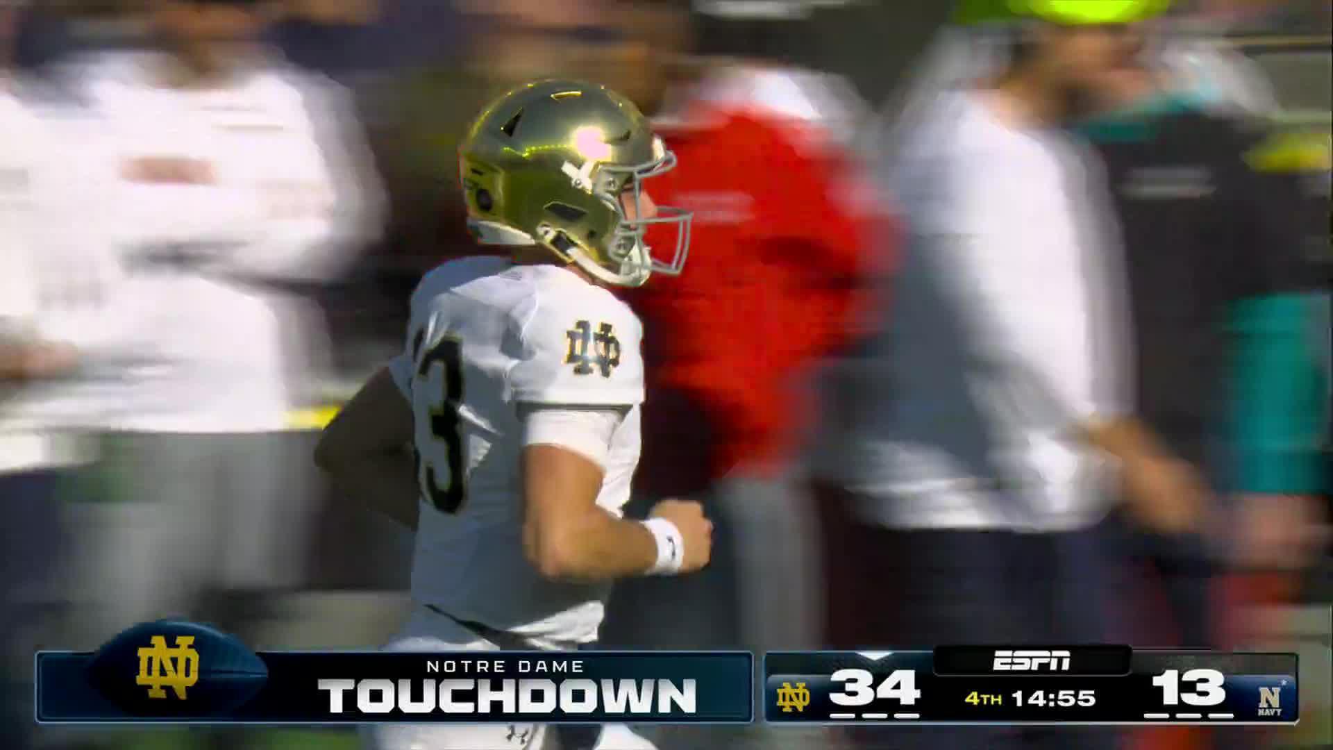 Carr passes for 2 TDs, James adds pair of rushing scores in No. 5 Notre Dame's 35-13 win over Navy